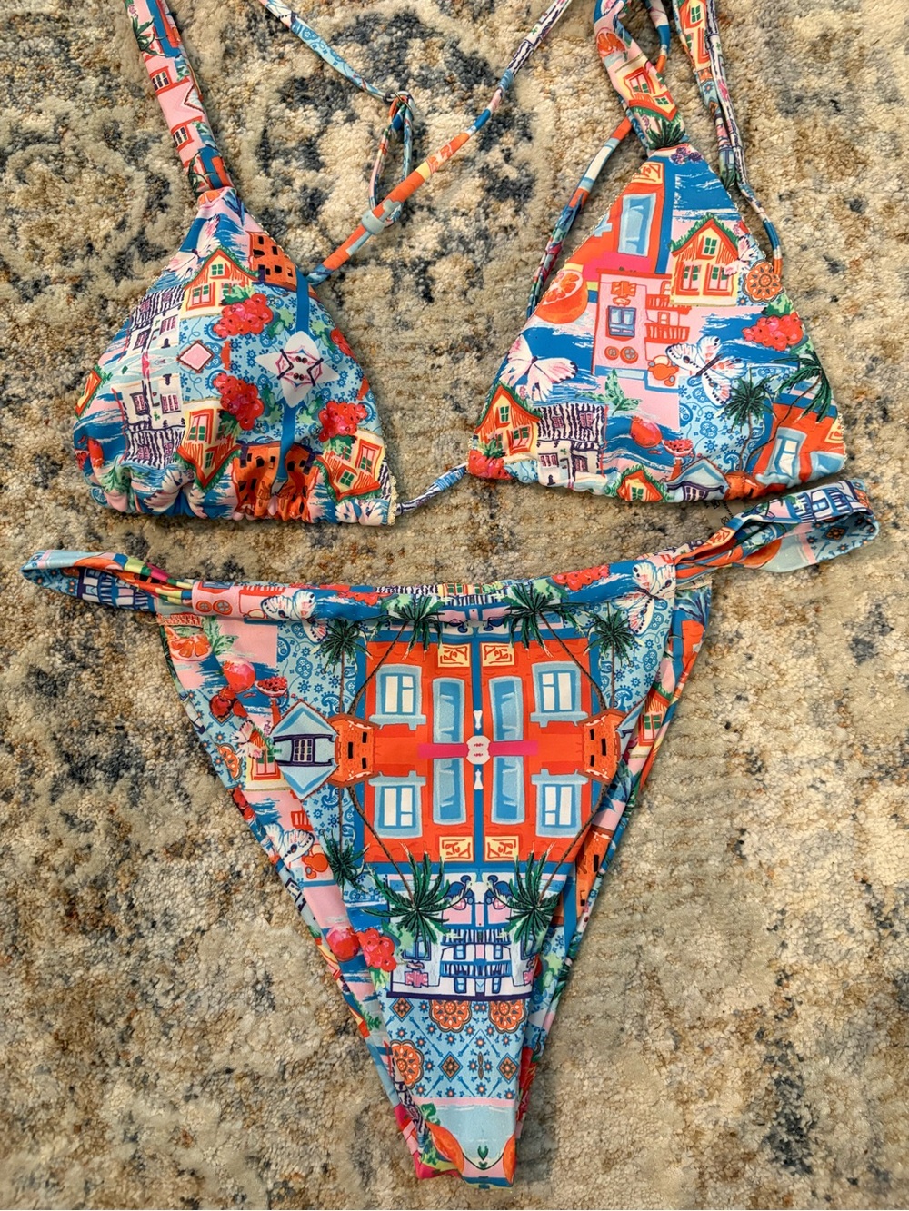 Colorful Tropical Print Triangle Bikini